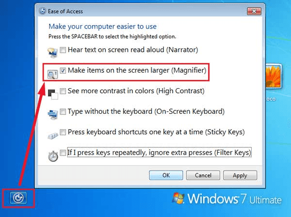 how to magnify items on the Dell laptop screen