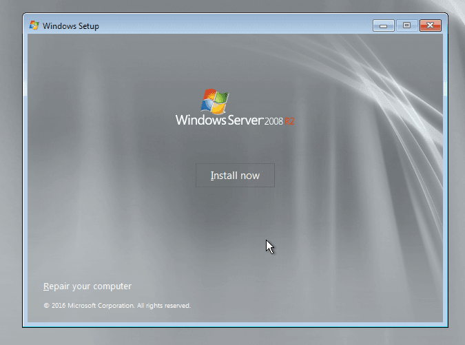 Screenshot of Windows setup in Windows server 2008 r2