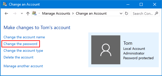 Wählen Sie Change Password, um Microsoft Surface Pro 4 zu entsperren