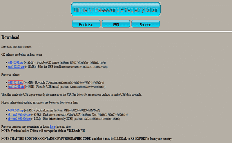 Téléchargez la deuxième version qui utilise la clé USB pour réinitialiser le mot de passe Windows Server 2008 R2