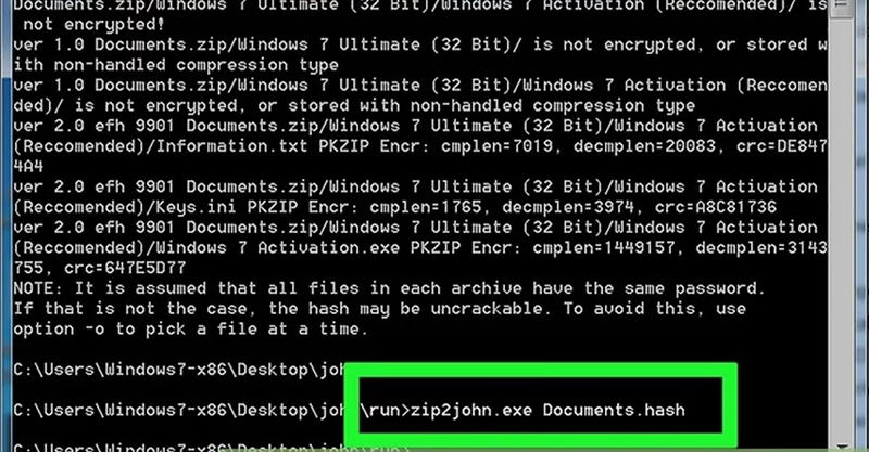 define zip folder hash to unlock ZIP file