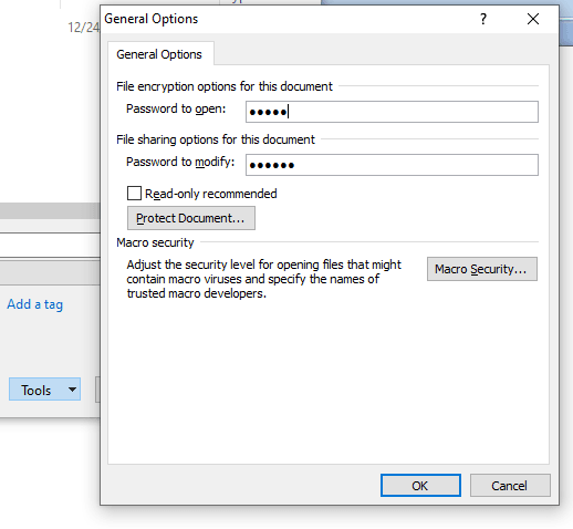 Delete password in General Option window