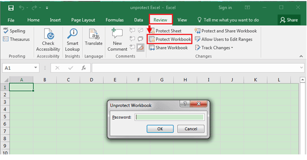 Geben Sie das Passwort zum Entsperren der Excel-Tabelle ein
