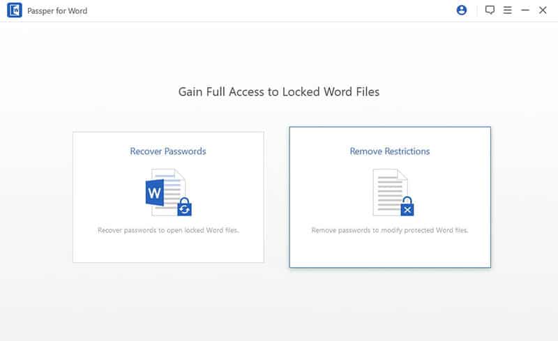 Choose the 'Remove Restrictions' option to remove Word file password