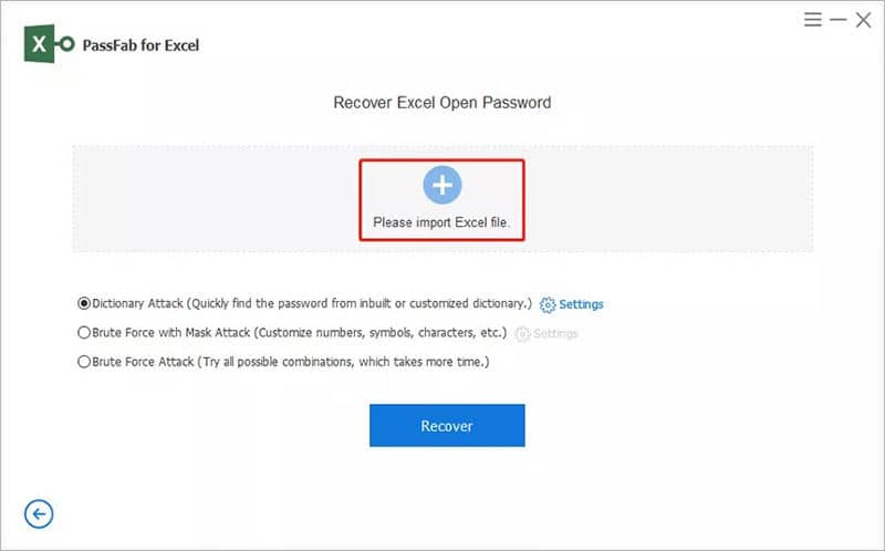 adding locked excel file you want to remove password into Passfab