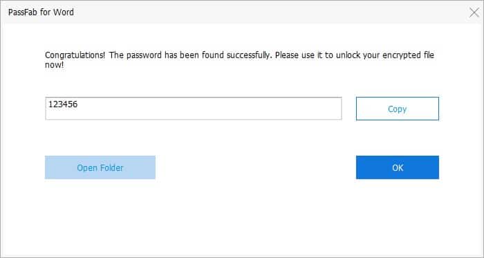 PassFab for Word found password