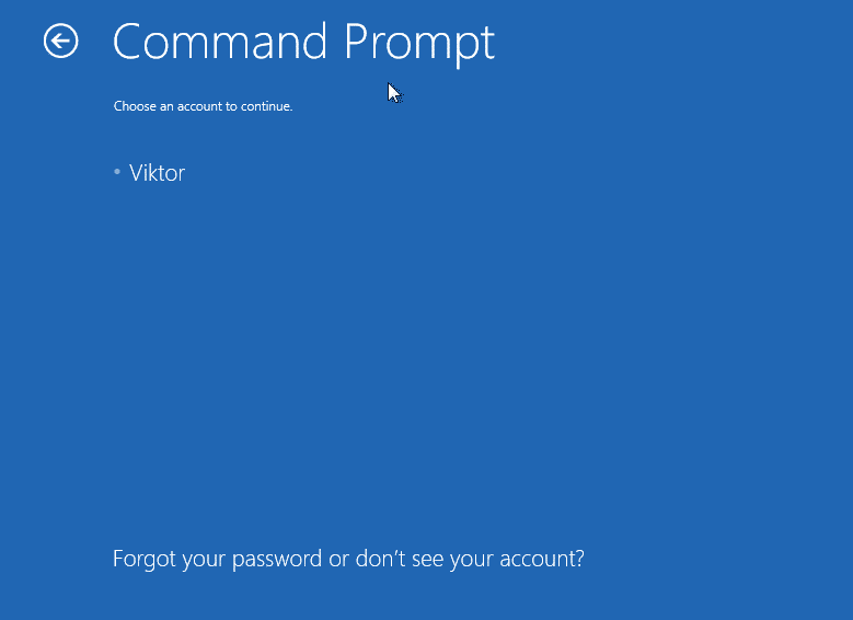 Screenshot of unsuccessfully start up with the command prompt in Windows 8.1