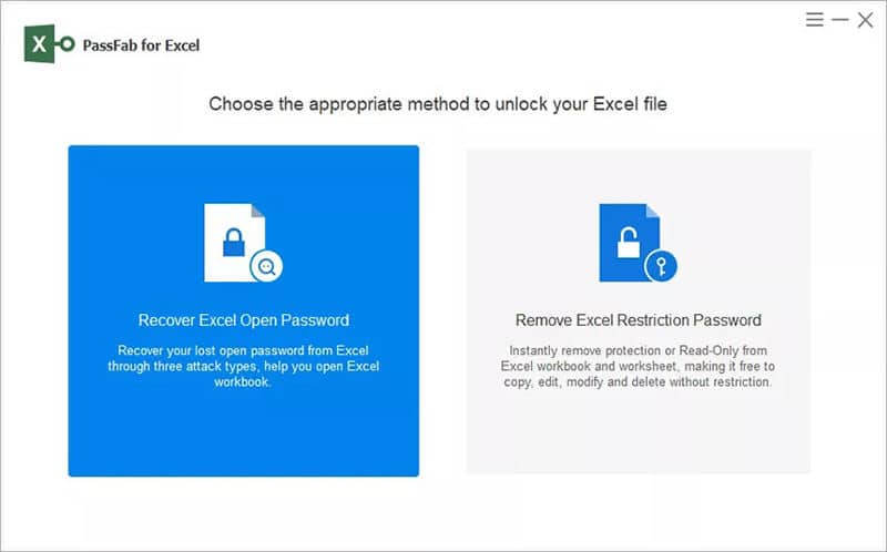 ouvrez passfab for excel et choisissez le bon mode