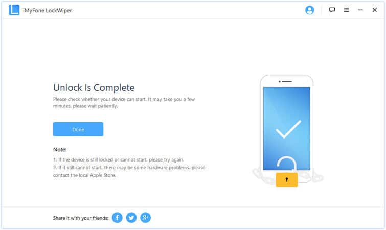 Cliquez sur le bouton “Done” pour compléter la réinitialisation d’un iPad verrouillé