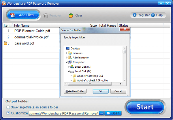 Make the selection for Output Folder