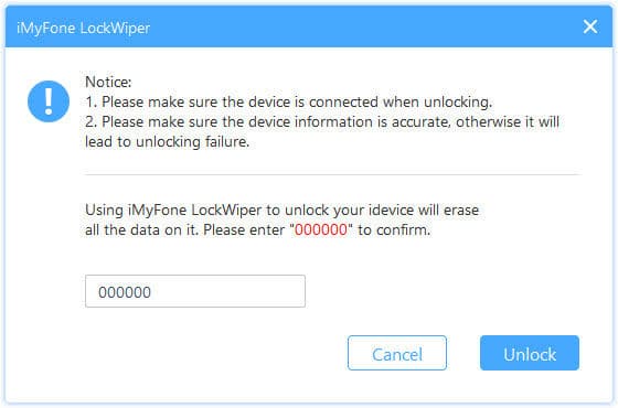 confirm that you wish to unlock the ipod and click unlock