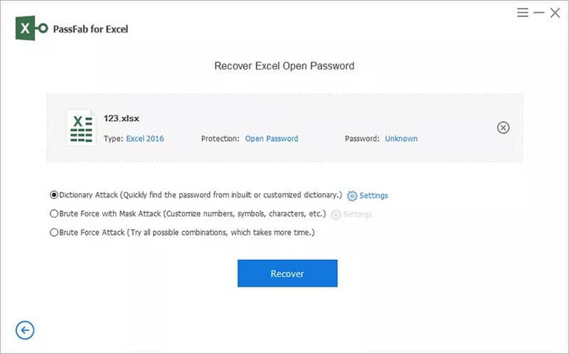 Select Recovery Mode to break Excel password wit Passfab