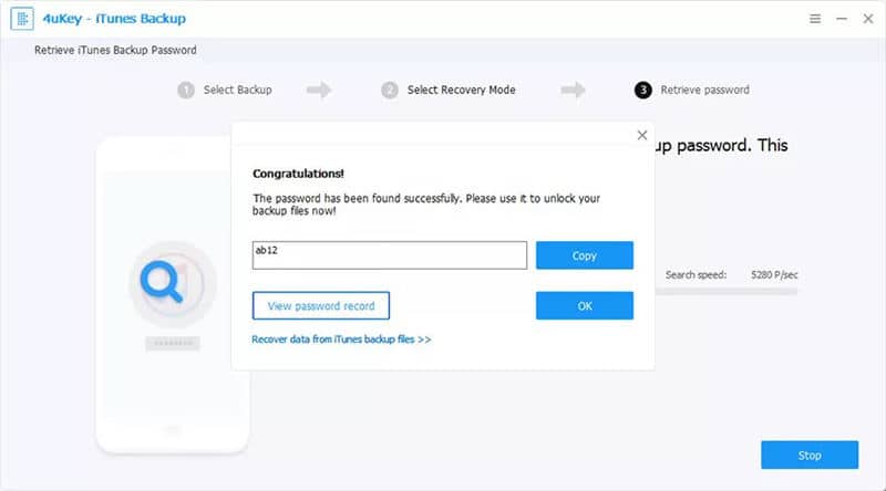 Tenorshare 4uKey récupère le mot de passe de sauvegarde crypté d'iTunes