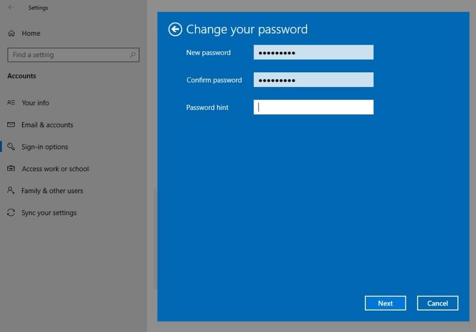enter the new password