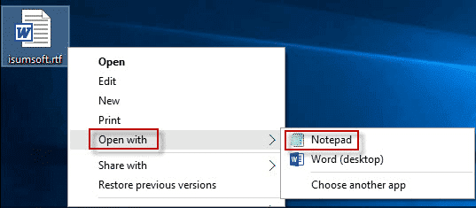 open rtf file with notepad