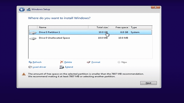 select hard drive to upgrade Windows Vista to Windows 10