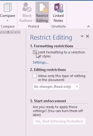 The Restrict Editing sidebar
