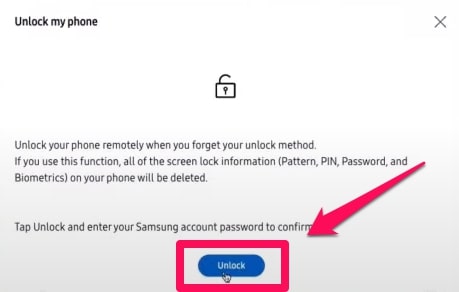 Unlock again in Samsung Find My Mobile