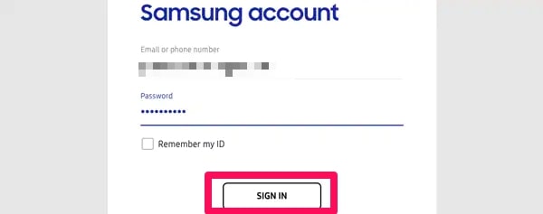 sign in with your Samsung account information